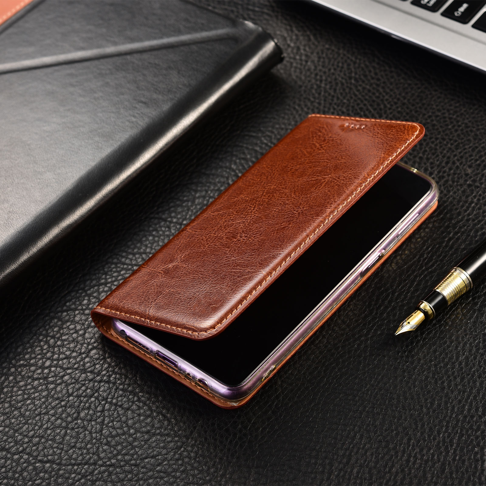 Real Genuine Leather for Crazy Horse Pattern for iPhone 17 Pro Max Case Flip Case Protective Cover with Card Slots Shockproof Business with Full Body Screen Camera