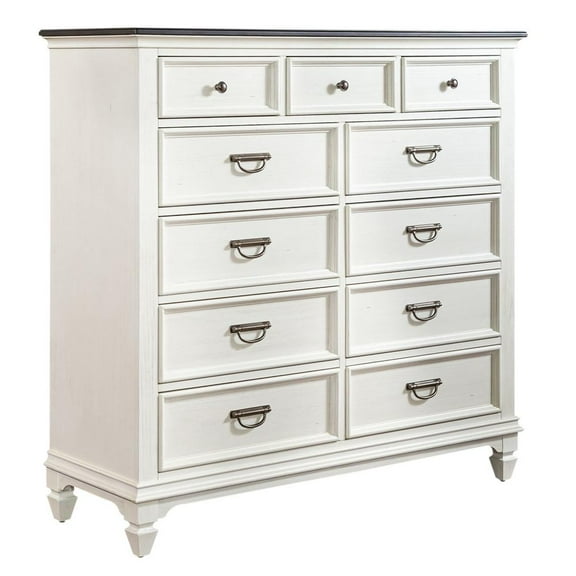 Liberty Furniture Industies, INC Allyson Park 11 Drawer Chesser in Wirebrushed White w/ Charcoal Top