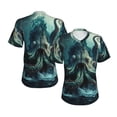 thumbnail image 6 of Women's V Neck T Shirts Casual Short Sleeve Tops Blouse, Octopus Kraken Monster Ocean Art, 6 of 6