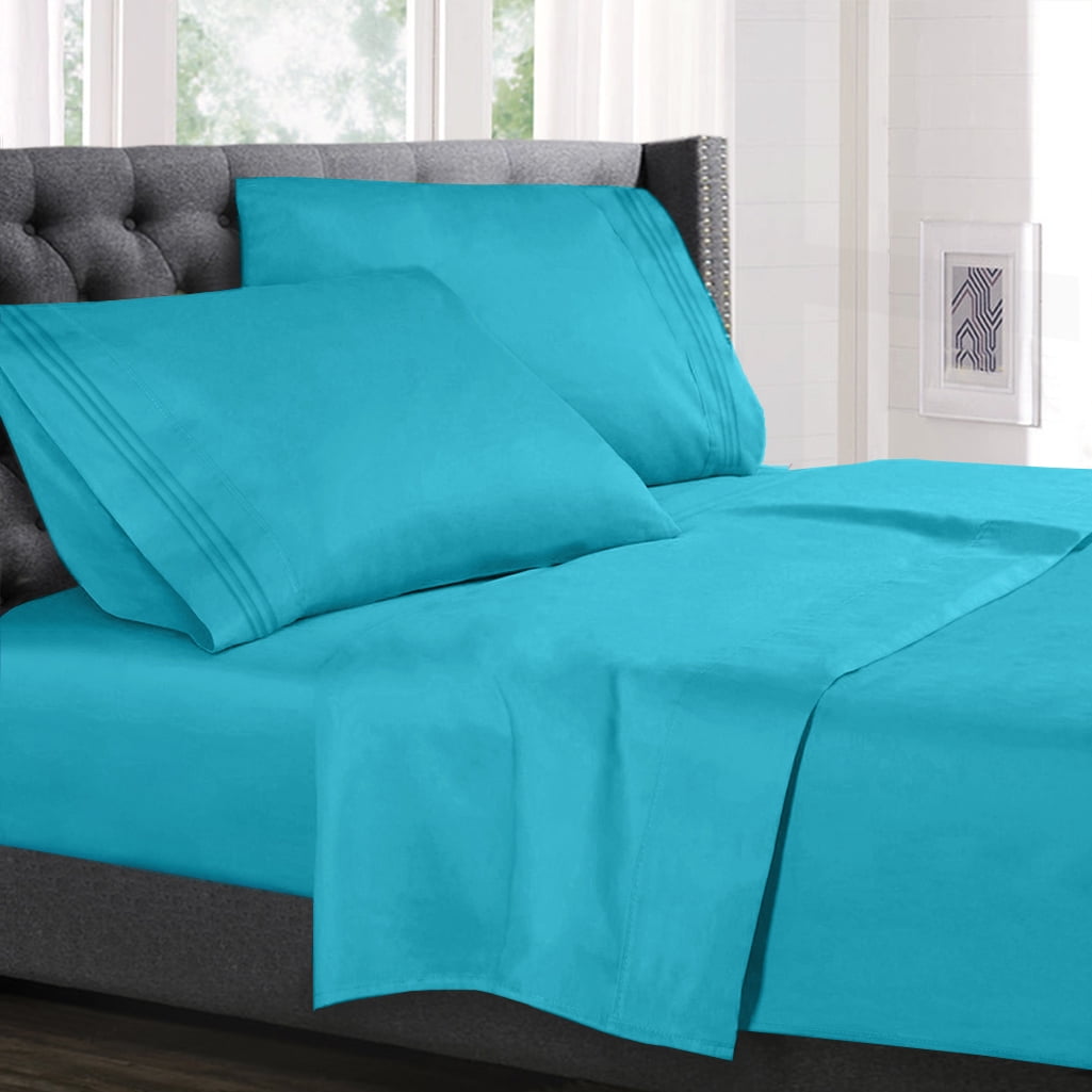 Full XL Size Bed Sheets Set Beach Blue, Luxury Bedding Sheets Set, 4