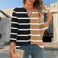 thumbnail image 2 of successthop Womens Blouses Casual 3/4 Sleeves Tunic Top V Neck Pullover Shirts Stripe Color Block Trendy Clothes, 2 of 5
