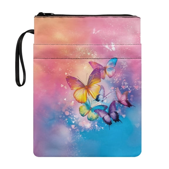 HELLHERO Butterfly Student Gift Bag Polyester Book Sleeve for Friend 11.4 Inch X 8.66 Inch for Church Pocket