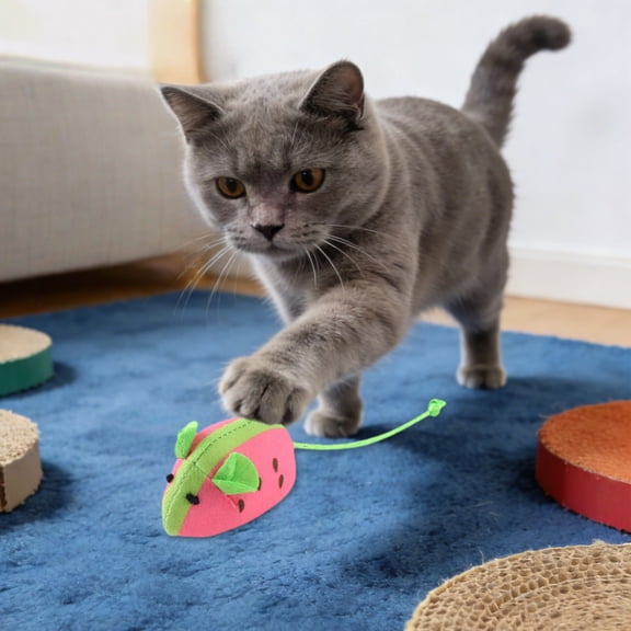 Kingtowag Little Mouse Teasing Cat Toy Strawberry, Plush Interactive Toy Stimulates Play Desire, with Bell and Catnip, Plush Teaser Toy for Cats