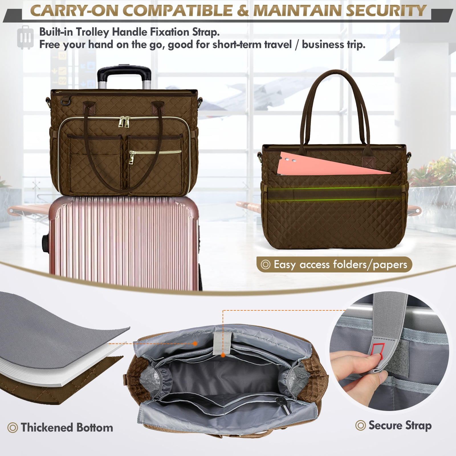RAINSMORE Teacher Tote Bag 15.6 inch Laptop Bag for Women College Laptop Briefcase for Work Office Nurse Bag Professional Computer Messenger with Insulated Pocket,Coffee