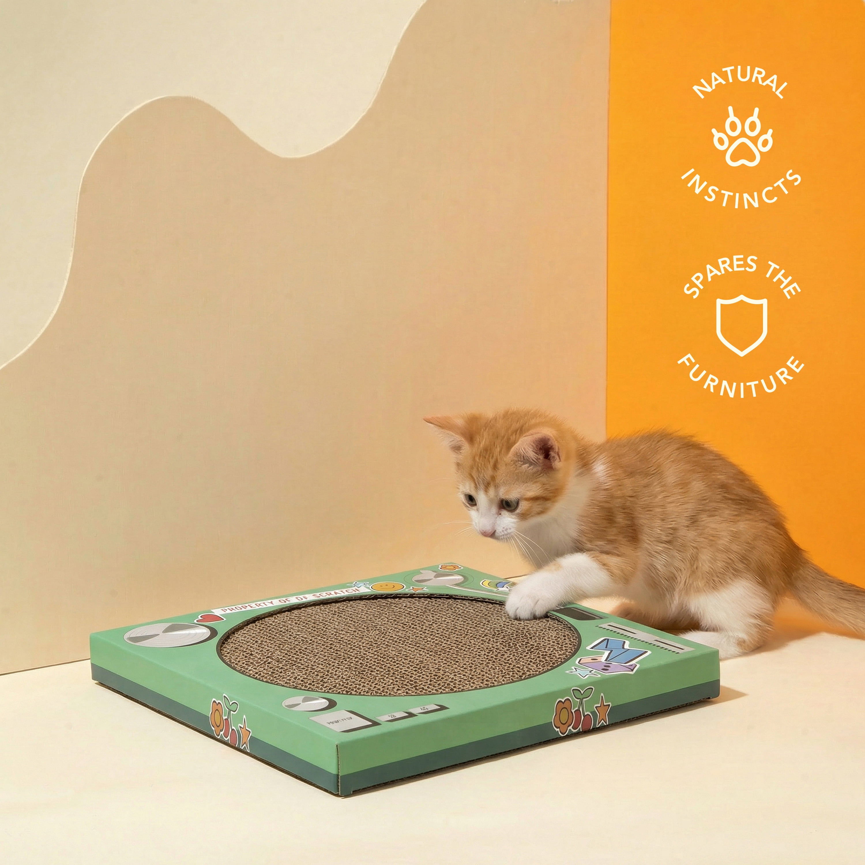 Oodles Green Retro Record Player Durable Corrugated Cardboard Cat Scratching Pad, One Size