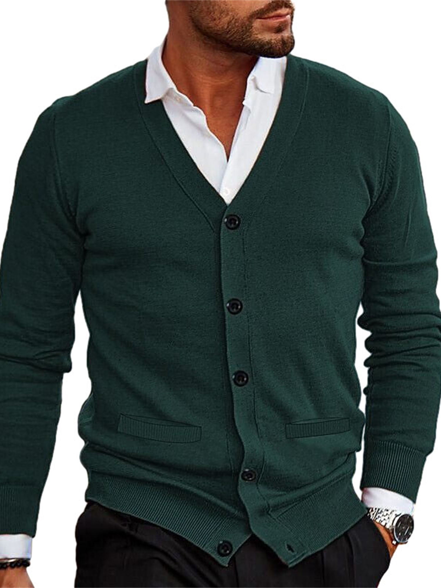 Cardigan Homme Tricoté Bleu Marine - Col V, Manches Longues, Grande Taille - Pull Chic Et Confortable - 8