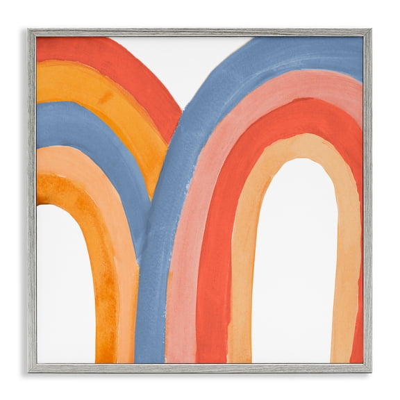 Stupell Industries Eclectic Playful Double Rainbow Arches Blue Red Orange Gray Framed Giclee Art, 24 x 24, by Emily Navas