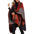 thumbnail image 5 of Zhengup Women's Color Block Shawl Wrap Plus Size Cardigan Poncho Cape Open Front Long Winter Sweater Coat, 5 of 6
