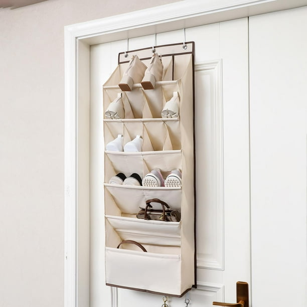 simhoa Deep Pockets Door Shoe Rack Foldable for Kids Adults Hanging Shoe Organizer with Beige 16 grids