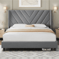 thumbnail image 1 of Fullfurnique Upholstered Platform Bed Frame with Wooden Slat Support, Queen, Light Gray, 1 of 9