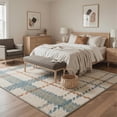 thumbnail image 2 of 5x7 Washable Rugs for Living Room, Non Slip Low Pile Area Rugs, Machine Washable Lightweight Print Pattern Rug for Bedroom, Farmhouse Decor, Plaid Ivory, 2 of 5