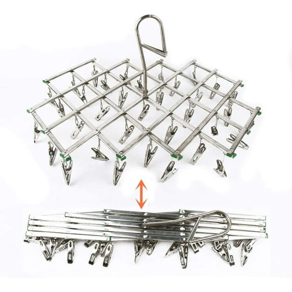 Stainless Steel Drying Rack with 35 Clips Space Saver Drip Sock Dryer Hanger Drying Pegs Hook for Laundry Clothes Socks Underwear