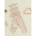 thumbnail image 3 of Musuos Kids Girl Summer Clothes Set 9M -6T Lacing Ruffles Pleated Boat Neck Camisole Tops Elastic Waistband Long Pants 2-Piece Outfits, 3 of 8