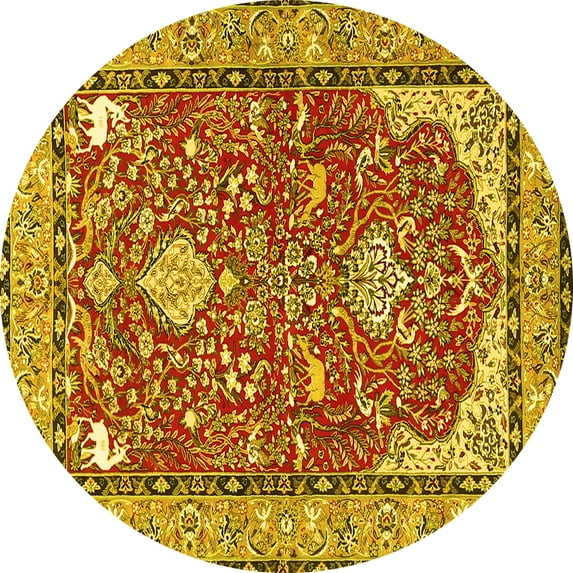 Ahgly Company Machine Washable Indoor Round Animal Yellow Traditional Area Rugs, 7' Round