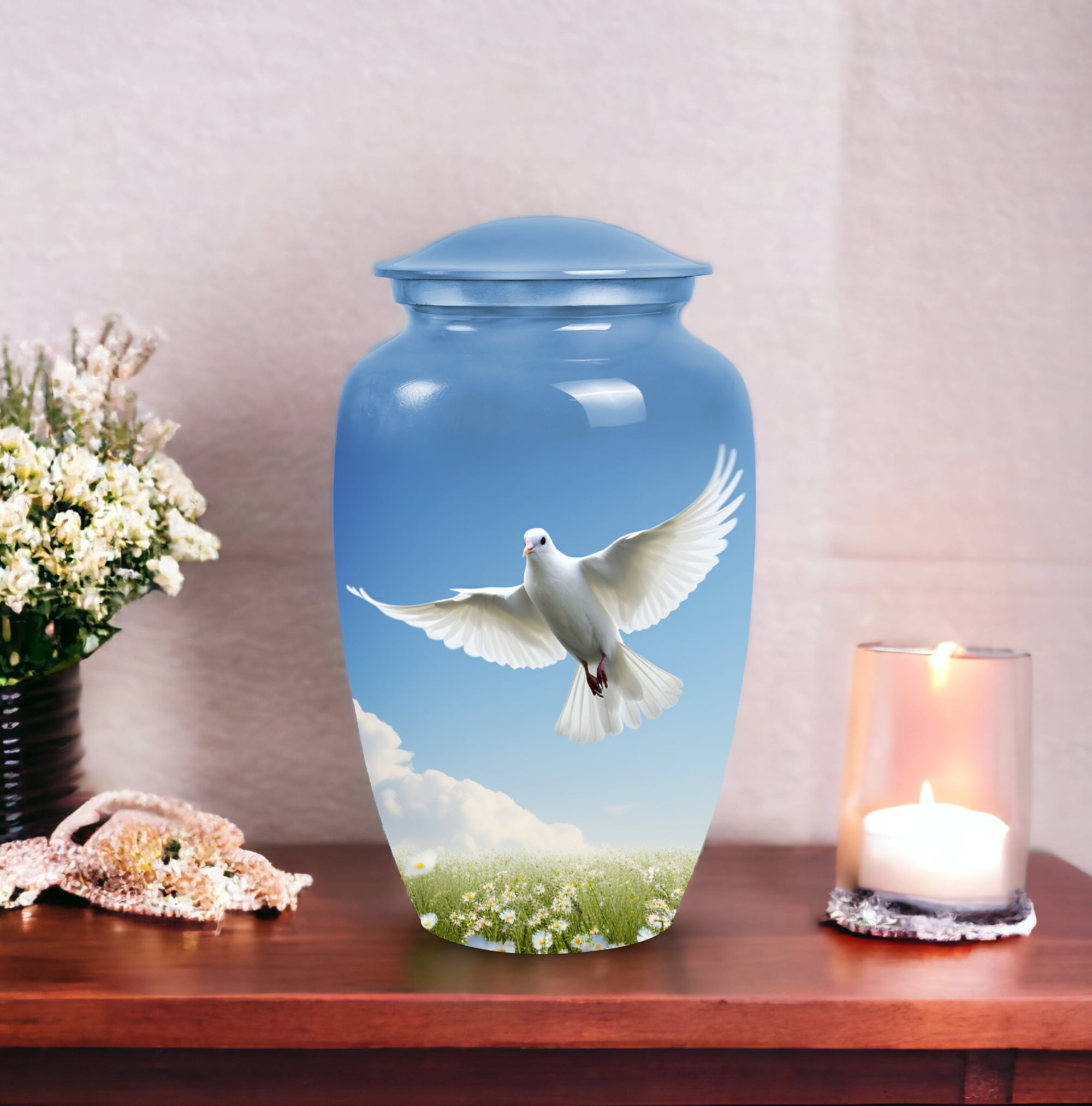 Dove In Garden - Ashes Urns Human Remains - Urn For Cremation Ashes - 10 Inch - Large - Cremation Urn For Adults -Funeral Cremation Urns For Ashes - Large Decorative Urn