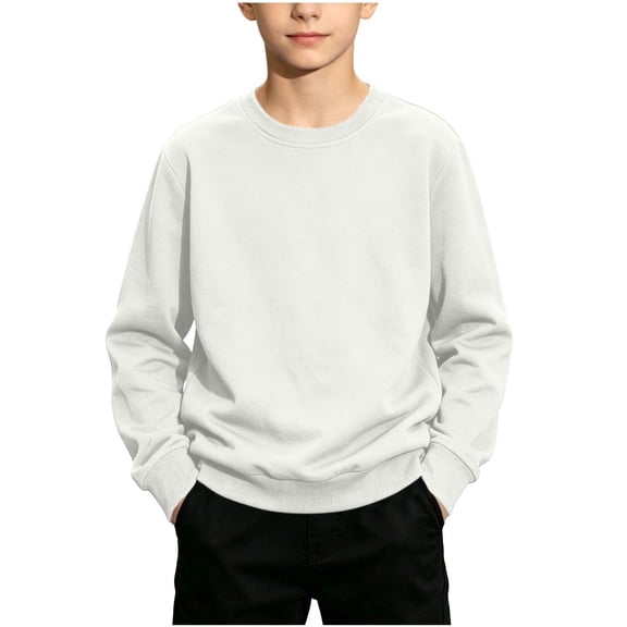 WRKEKC Boys and Girls Sweatshirts Solid Color Round Neck Long Sleeve Lightweight Pullover Casual Top for 1-13 Years