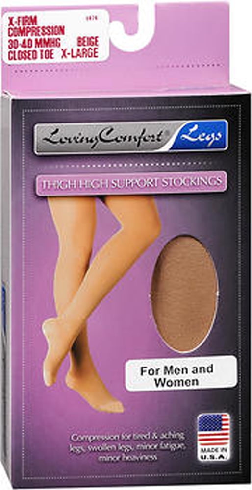 Loving Comfort Extra Firm Thigh High Support Stockings, XL, Beige
