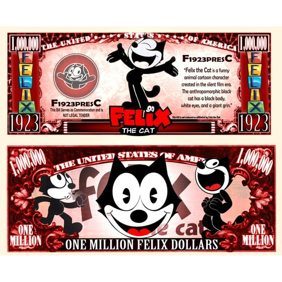 Anime Source Felix The Cat Funny Cartoon Character Commemorative Novelty Million Bill with Semi Rigid Protector