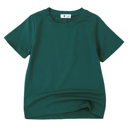 YWOAGH Kids Tees & Blouses Toddler Kids Short Sleeve Solid Cotton Basic Tee Top Casual Everyday Wear Boys Girls Tshirts Dark Green_002 7-8 Years