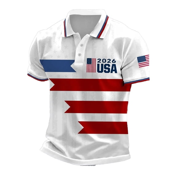 WAYUTE Men's Polo Shirts 4th of July Independence Day US National Flag Print Large Sized Button Closure Short Sleeve Shirt Casual Outdoor