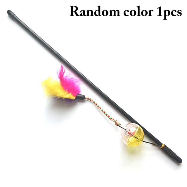 Cat Teaser Wand Interactive Fake Feather Cat Wand Kitten Teaser Toy with Bell