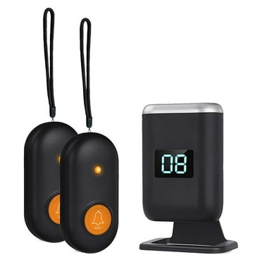 Caregiver Pager Wireless Call Button for Elderly, Alert Button for Seniors with Vibration, LED Display, Mute,2 x call bells 1 x caregiver pager,Black