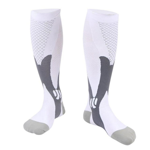 1 Paire de Bas de compression de Sport pour jogging, Bas Mi-Mollet, Manche, Blanc G-TG