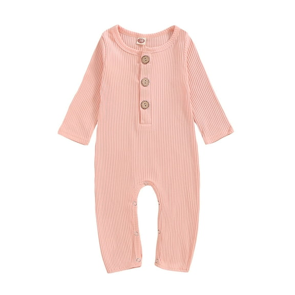 NZRVAWS Newborn Baby Girls Romper 3 Months Baby Girls Jumpsuit Onesies Bodysuit 6 Months Baby Girls Long Sleeve Button Solid Color Round Neck Romper,Pink
