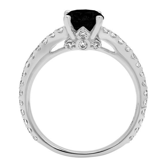 1.465 ct Round Cut Natural Onyx Solitaire with Accents Engagement Ring for Women in 18K White Gold