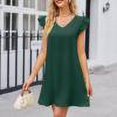 thumbnail image 1 of Robes Été Robe Été Tempérament Doux V-Cou Bulle Manches Couleur Unie Confortable Robe de Mode Robe Courte Vert XXL, 1 of 7