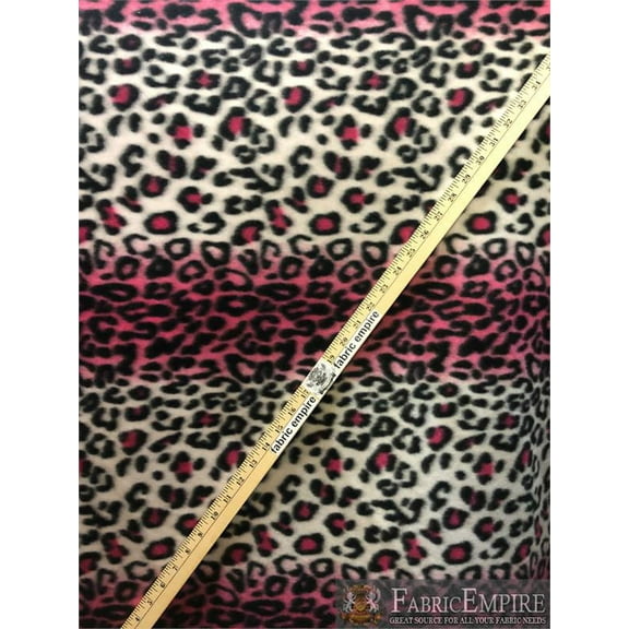 Fleece Printed Fabric LEOPARD BLACK SPOTS PINK STRIPES WHITE BACKGROUND / 58" Wide / Sold by the yard