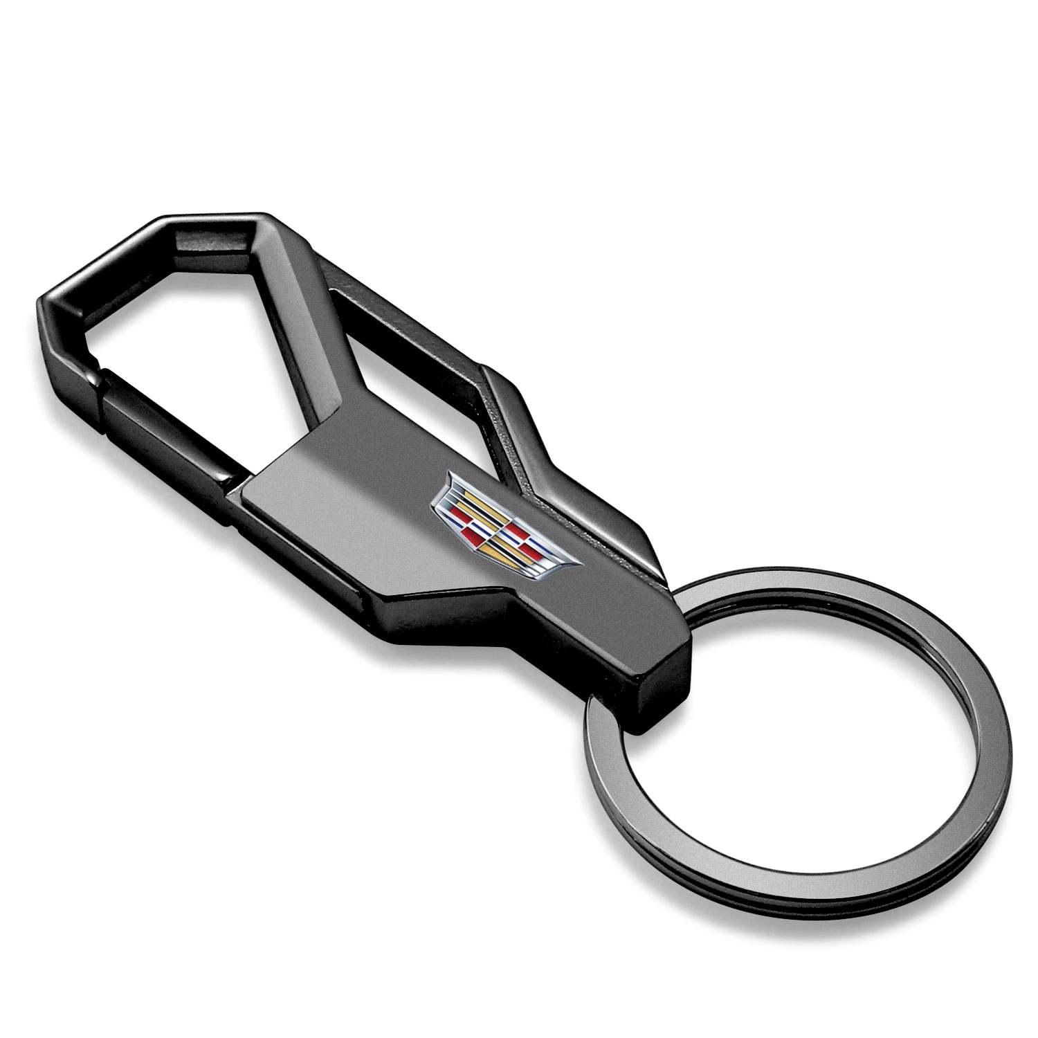 iPick Image for Cadillac Crest Logo Gunmetal Black Carabiner-style Snap Hook Metal Key Chain, Official Licensed