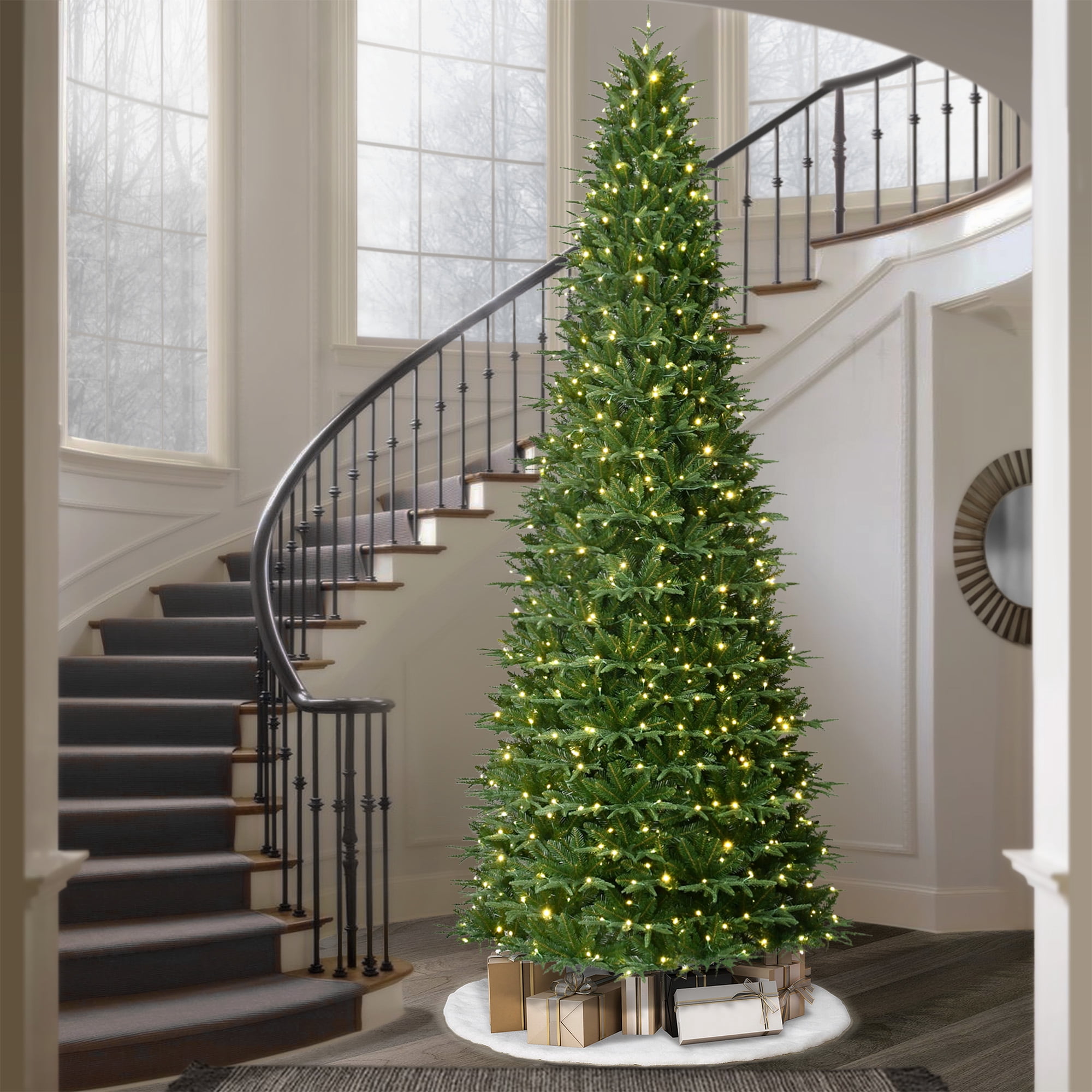 12ft Pre-Lit Sheridan Sure-Lit Pole Slim Pine Christmas Tree, 800 Color-Changing LED, Green, by Holiday Time
