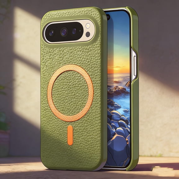 Magnetic Case for Google Pixel 10 /10 Pro with Built-in Magnetic Ring, Wireless Charging PU Leather Hard PC Bumper Slim Shockproof Protective Cover for Google Pixel 10 /10 Pro, Midnightgreen