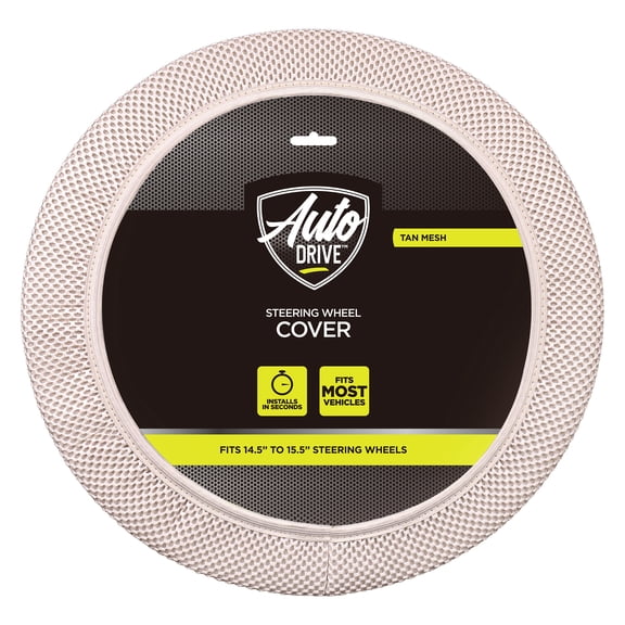 Auto Drive Breathble Tan Mesh Elastic Stretch Steering Wheel Cover,Universal Fit for Sedans, SUVs,1 Pack