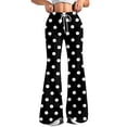 thumbnail image 2 of Women's Fashion Loose Drawstring Waist Polka Dot Printed Casual Sports Flared Pants, Elastic Joggers Sweatpants, Stylish Yoga Pants for Women,Black,2XL, 2 of 8