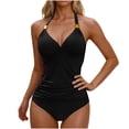 thumbnail image 3 of Women's Sports Bikinis Bathing Suits V Neck Tops Briefs Stretchy Breathable Comfortable Adjustable Seamless Beachwear for Women Split Tankini Swimsuits, 3 of 5