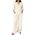 thumbnail image 2 of Guieoi Matching Outfits for Women Fashion Solid Color V-Neck Long-Sleeve Pocket Pants Top/Shirt Set White L, 2 of 6
