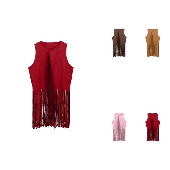 Cowgirl Outfit for Girls – 6-Piece Western Set with Fringe Tassel Vest, Cowboy Hat & Earrings for Halloween Party