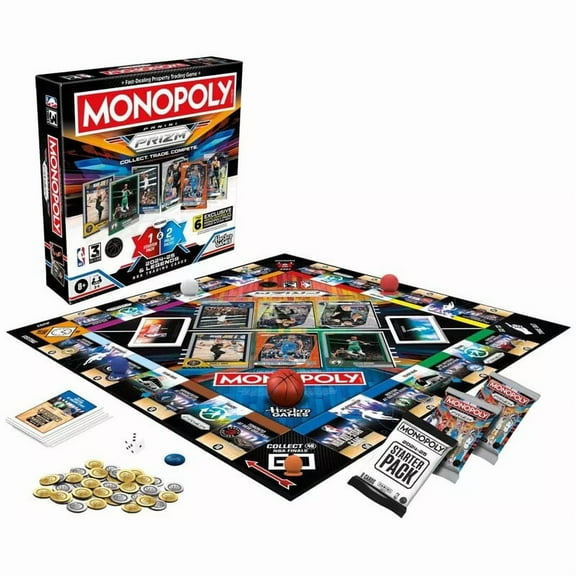 NBA Monopoly 2024-25 Prizm Basketball Board Game (1 Starter Set Pack & 4Booster Packs)