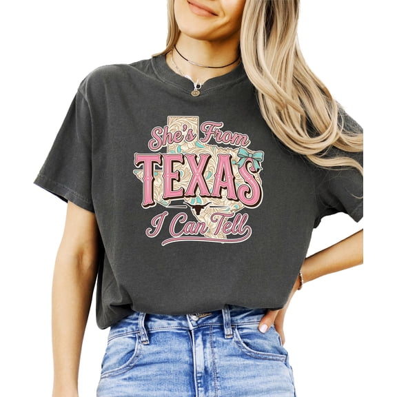 She's From Texas I can Tell Shirt for Women Trendy Country Girl Graphic Tee Pepper Shirt Adult X-Large