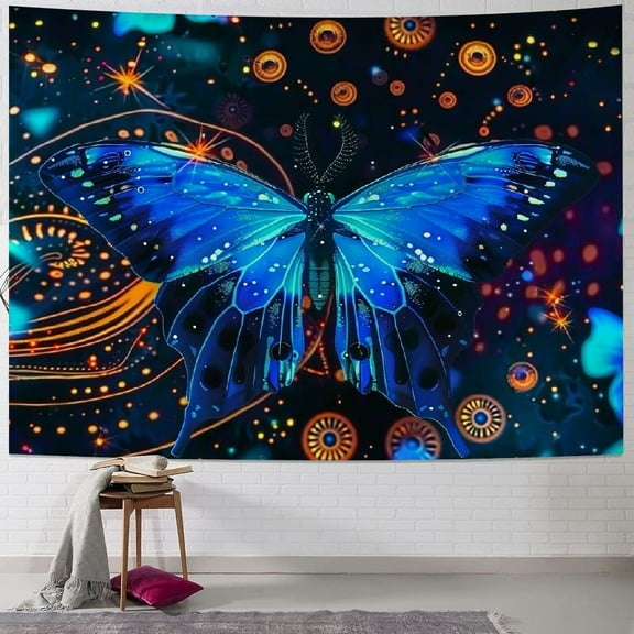 BCIIG Blue Moth Tapestry,Sun Moon Starry Sky Trippy Wall Tapestries for Kids Girls Boys Adults,Astrology Zodiac Boho Wall Hanging,Purple Romantic Home Wall Decor,Medium