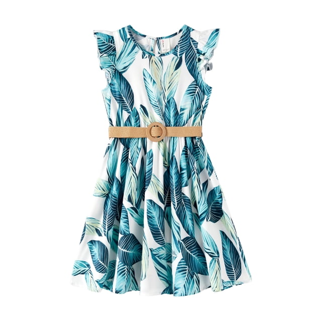Vestido para Niñas PATPAT Boho Floral con Volantes y Cinturón Verde 7-8 Años
