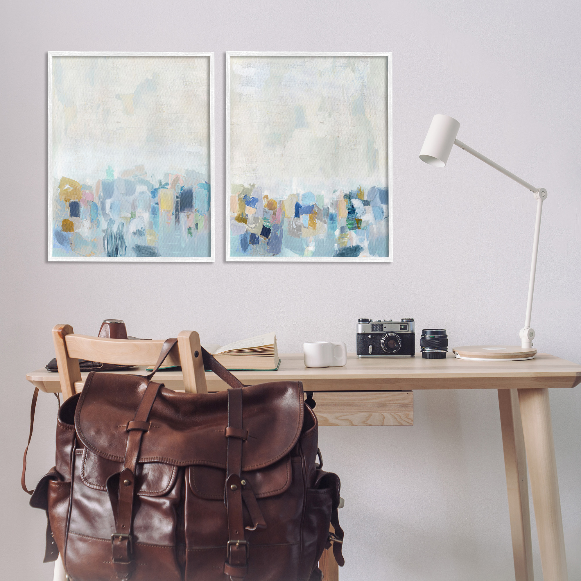Stupell Industries Patterned Modern Horizon Abstract Painting White Framed Art Print Wall Art, 24 x 30, Set of 2