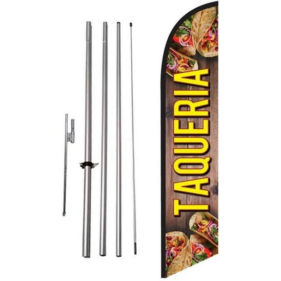 Taqueria Mexican Food Advertising Feather Banner Swooper Flag Sign with Flag Pole Kit and Ground Stake