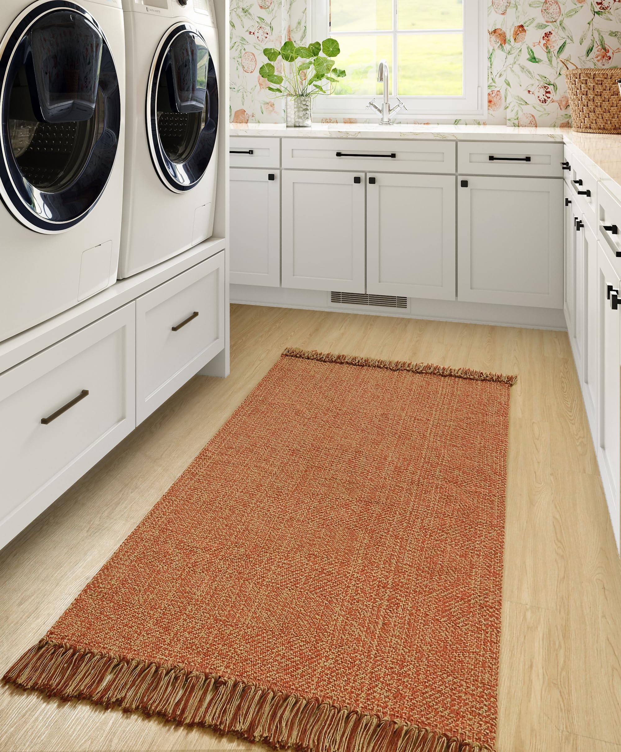 SUNDEREY 3'x5' Washable Bedroom Rugs,Area Rug,3x5ft Bohemian Kitchen Rug, Cotton Woven Entryway Rug, Modern Braided Door Mat,Stain Resistant Boho Rug Low-Pile Throw Rug for ‎Dining Room Office,Red