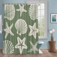 thumbnail image 3 of Sage Green Coastal Shower Curtain for Bathroom, Starfish Shell Ocean Nautical Waterproof Cloth Fabric Bathroom Accessories Set with 9 Rust Proof Plastic Hooks, 36"x72", 3 of 9
