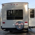 thumbnail image 6 of Delerain Black White American Flag Spare Tire Cover with Backup Camera Hole Wheel Protectors Sun Protector Waterproof for Trailer RV SUV Truck and Many Vehicle(13 Inch for Diameter 21"-23"), 6 of 10