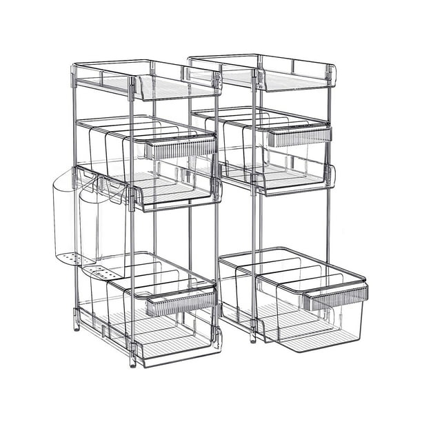 3 Tier Clear Bathroom Organizers 2 Pack, Pull Out Organizer and Storage