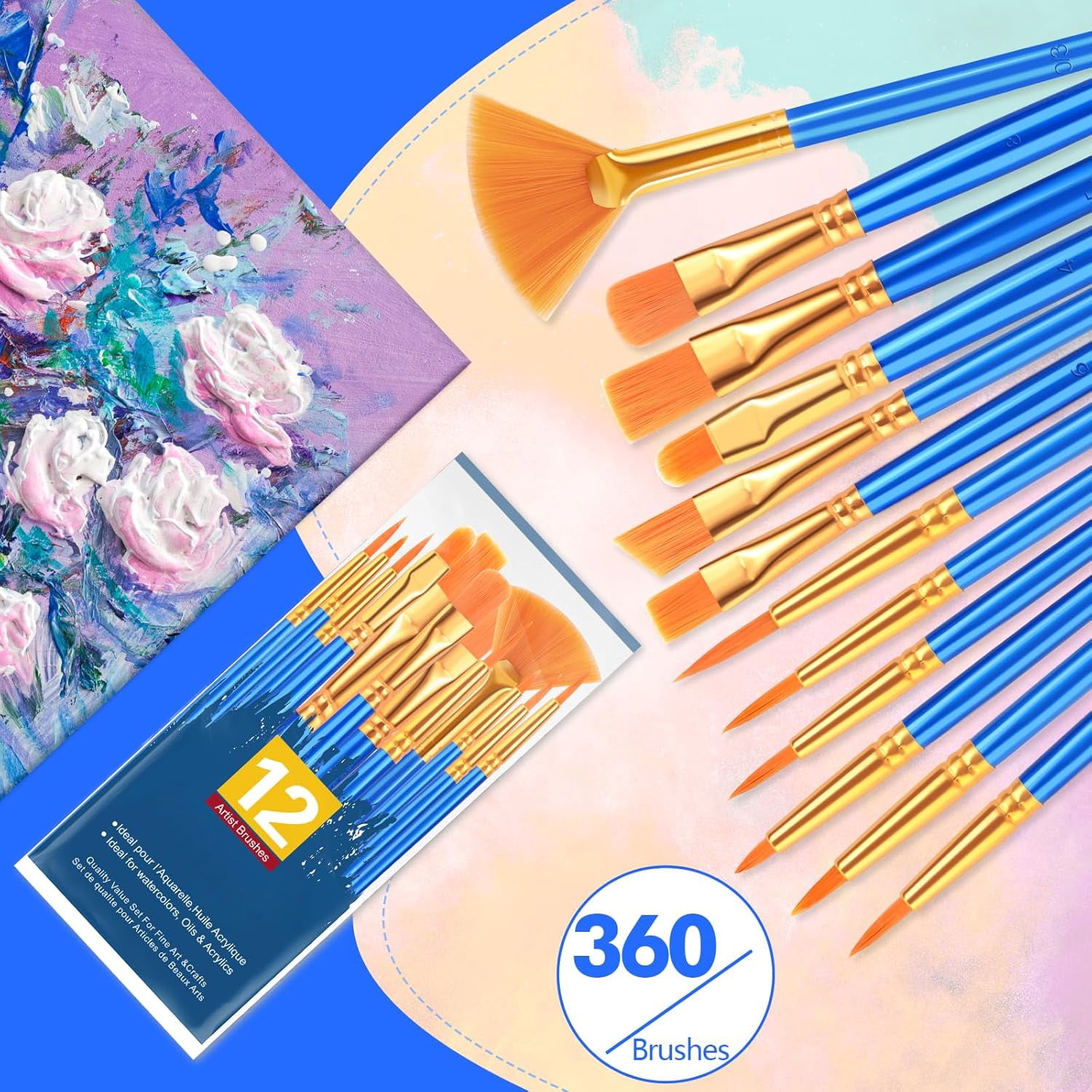 Paint Brushes Set - 30pack/360pcs Nylon Hair Paintbrushes Round-Pointed Tip Paint Brushes for Acrylic Painting,Watercolor Oil Miniature Painting Kits,Paint Brushes for Kids Adult Arts Supplies